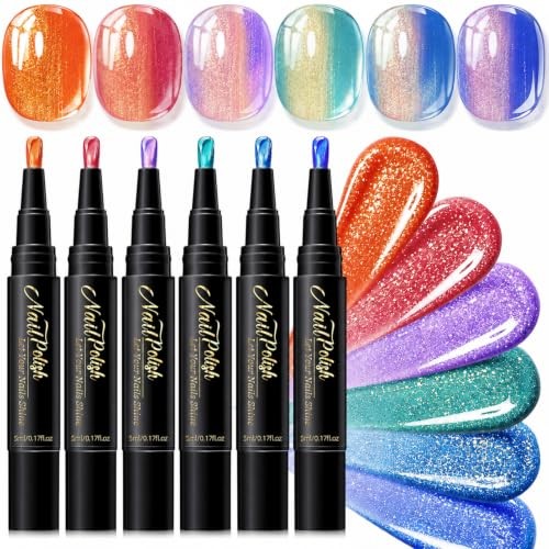 6pcs glitter nail polish pens - polish,